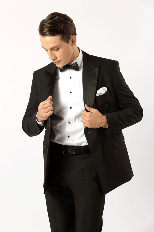 Black Craig Double Breasted Satin Lapel Mens Tuxedo Jacket