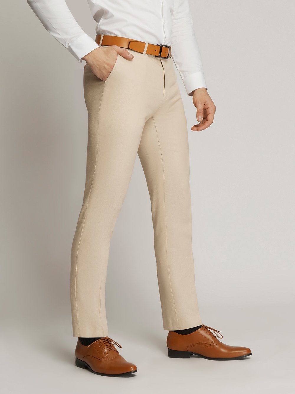 Beige Worthington Mens Linen Trousers