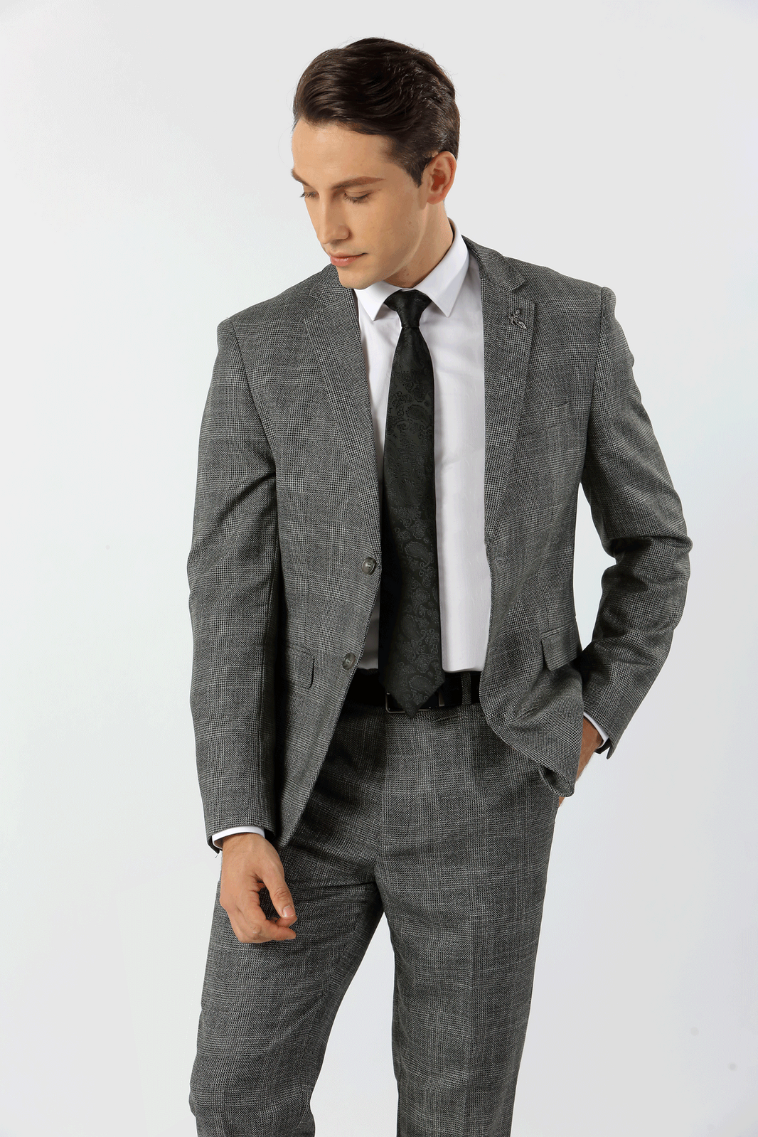 Steel Blaine Textured Check Mens Suit