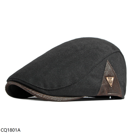 Percival Leather Accented Plain Flat Cap